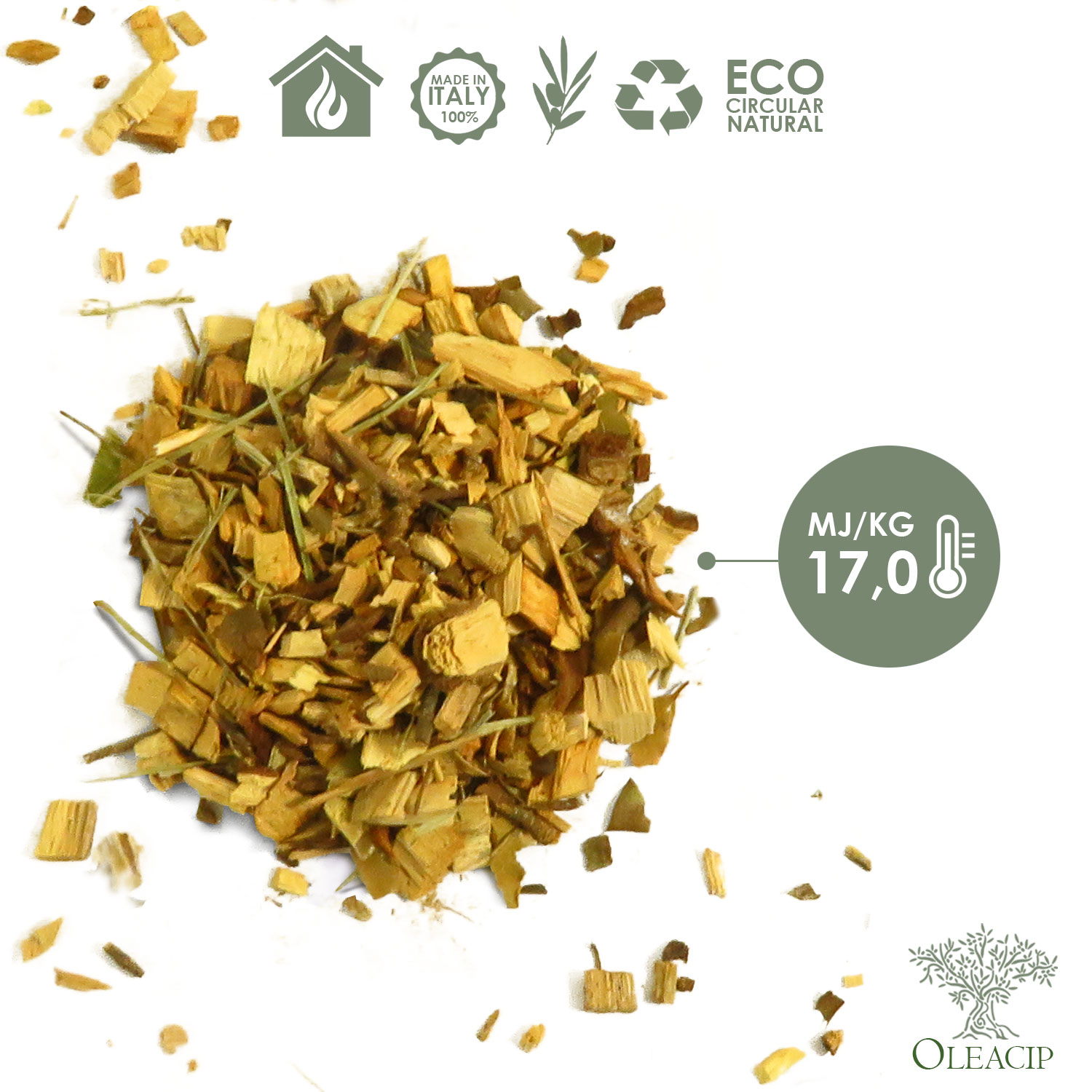 Cippato in legno d'Olivo e Conifera