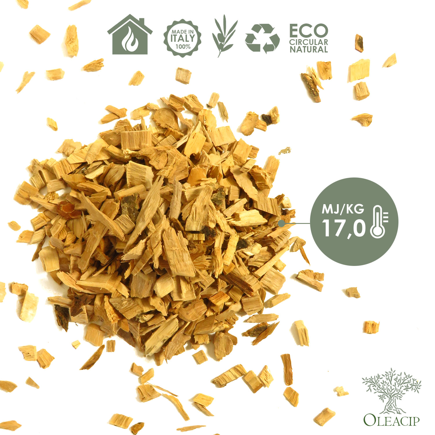 Cippato in legno d'Olivo selezionato